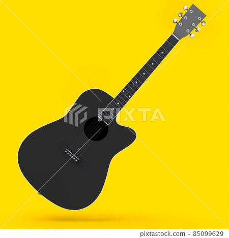 Electric acoustic guitar isolated on yellow background. 3d render of concept for rock festival poster with spanish guitar for music shop 85099629