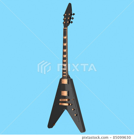 Electric acoustic guitar isolated on blue background. 3d render of concept for rock festival poster with heavy metal guitar for music shop 85099630