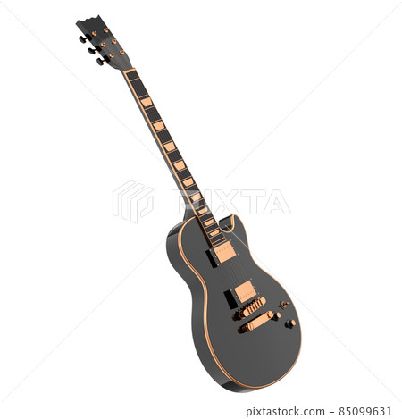 Electric acoustic guitar isolated on white background. 3d render of concept for rock festival poster with heavy metal guitar for music shop 85099631