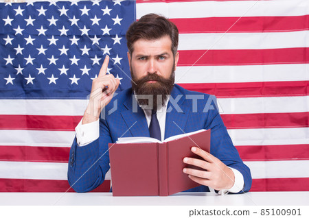 Patriotic concept. American lawyer teacher or tv host hold 85100901