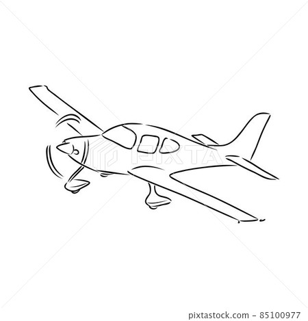 Light single-engine aircraft with pilot flies against the background of an abstract landscape. Vector illustration. 85100977