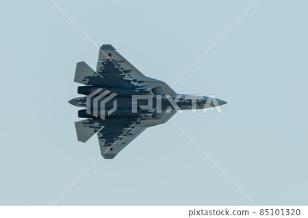 fifth-generation promising Russian multi-functional fighter Sukhoi Su-57 at the International Aviation and Space Salon MAKS 2019. fifth-generation promising Russian multi-functional fighter Sukhoi Su-57 at the International Aviation and Space Salon MAKS 2019. 85101320