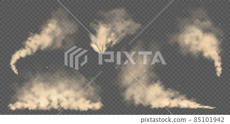 Realistic dust clouds. Road sand storm. Polluted dirty brown air with dirt particles, smog. Air 85101942