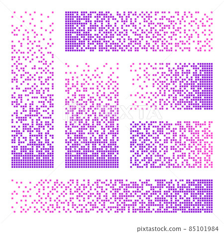 Pixel disintegration, decay effect. Various rectangular elements made of colorful square shapes 85101984