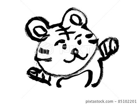 Japanese-style background material [motivated tiger] loose illustration material [New Year 2022] 85102201