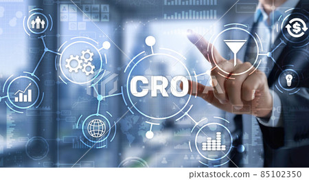 Conversion Rate Optimization. CRO Technology Finance concept Businessman pressing on a virtual screen Conversion Rate Optimization. CRO Technology Finance concept Businessman pressing on a virtual screen 85102350