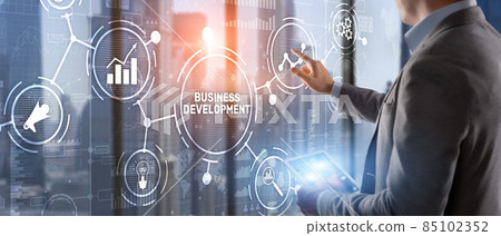 Business Development Planning. Inscription on 3D the virtual screen Business Development Planning. Inscription on 3D the virtual screen 85102352