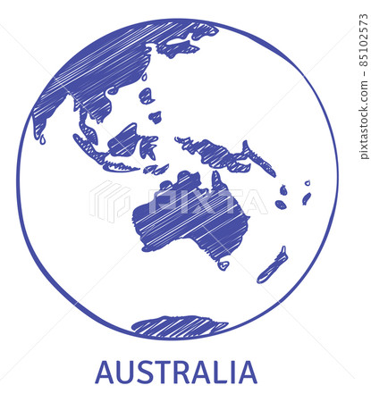 Australia on globe. World map sketch in pen ink style Australia on globe. World map sketch in pen ink style 85102573