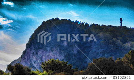 This end part of a mountain range, rises sharp up from the surrounding land.  85102891