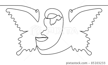 Portrait minimalistic style. Half of the face is female, half of the face is a butterfly wing. Beauty concept. lashes follow contour of butterfly's wing. The woman inside Portrait minimalistic style. Half of the face is female, half of the face is a butterfly wing. Beauty concept. lashes follow contour of butterfly's wing. The woman inside 85103233