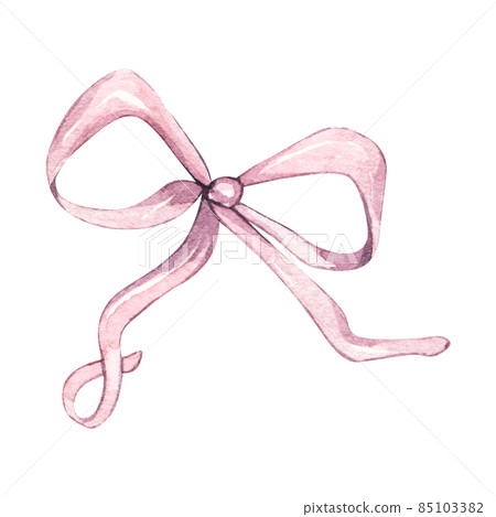 Watercolor Provence cute pink bow. Isolated on white background. Hand drawn illustration. For valentine or birthday cards, linen, textile, save the date, greetings design, wedding design. Logo. 85103382