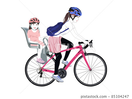 與母親和女兒的自行車插圖 85104247