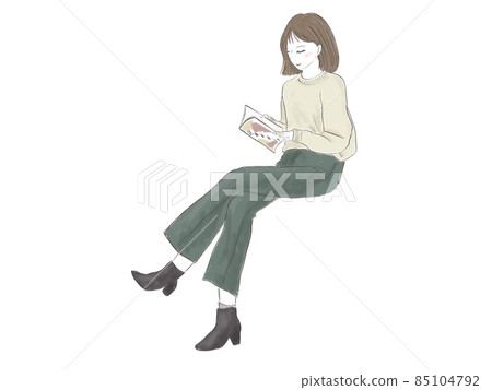 Fashionable woman reading a book - Stock Illustration [85104792] - PIXTA