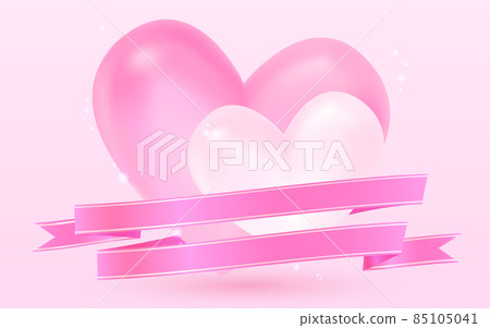 Valentine's three-dimensional heart and pink ribbon label 85105041
