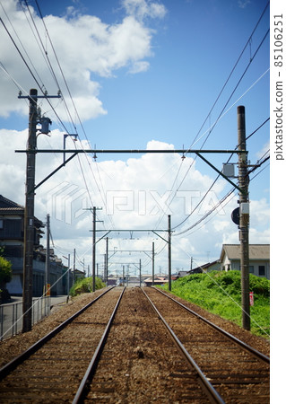 Document photo: Railroad track and blue sky Document photo: Railroad track and blue sky 85106251