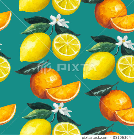 Seamless pattern with citrus fruits, lemon and... - Stock Illustration ...