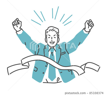 A suit man who achieved the goal and reached the goal 85108374