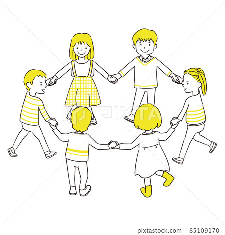 手繪1color小學生手牽手畫圈 85109170