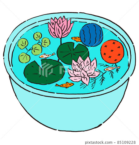 Water lily bowl with killifish and floating balls 85109228