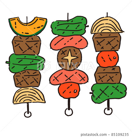 Vegetable and meat skewers, barbecue 85109235