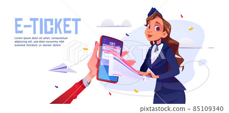 E-ticket cartoon landing page, airplane ticket E-ticket cartoon landing page, airplane ticket 85109340