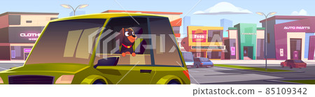 Dog in car window, pet left in locked automobile 85109342