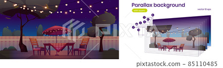 Parallax background with backyard at night Parallax background with backyard at night 85110485