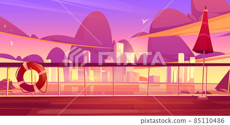 View from cruise ship deck to sea with city View from cruise ship deck to sea with city 85110486