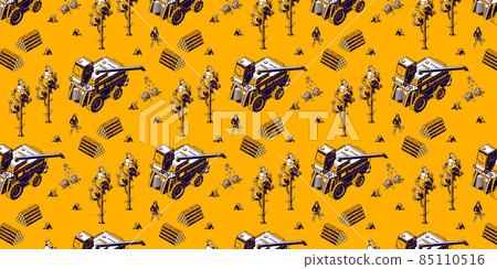 Coffee harvesting isometric seamless pattern. Coffee harvesting isometric seamless pattern. 85110516
