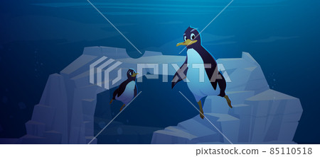 Penguins swim underwater in antarctic ocean Penguins swim underwater in antarctic ocean 85110518