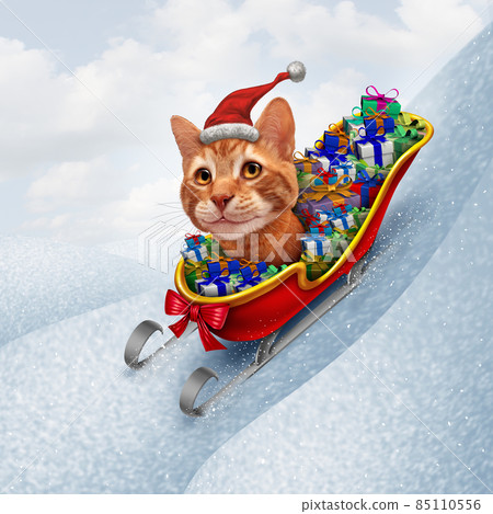 Christmas Cat On Sled - Stock Illustration [85110556] - PIXTA