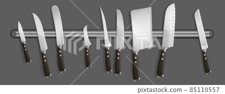 Magnetic holder with kitchen knives, chef hatchets Magnetic holder with kitchen knives, chef hatchets 85110557