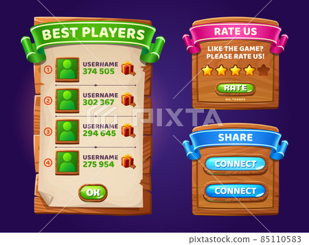 Game menu, wooden gamer ui panel with buttons Game menu, wooden gamer ui panel with buttons 85110583