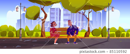 Summer landscape with happy couple on date Summer landscape with happy couple on date 85110592
