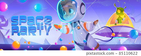 Space party poster with spaceman and alien 85110622