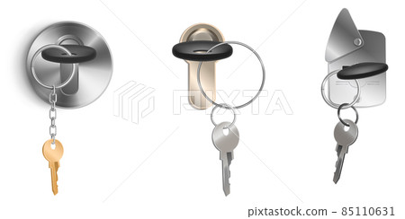 Keys bunch on metal ring and keyhole 85110631