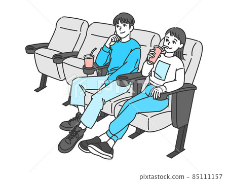 Vector illustrations of men and women watching movies in the cinema 85111157
