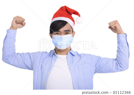 Young man in Christmas  face mask virus covid-19 85112366