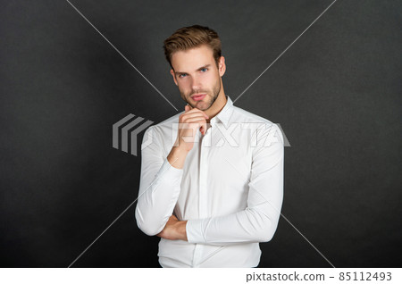 handsome businessman in shirt on black background, business handsome businessman in shirt on black background, business 85112493