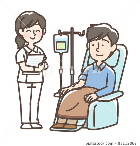 Men and nurses receiving IV drip 85112862