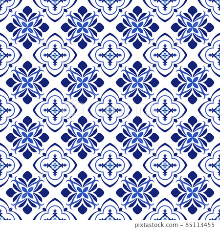 Azulejos portuguese traditional ornamental tile, blue and white seamless pattern Azulejos portuguese traditional ornamental tile, blue and white seamless pattern 85113455
