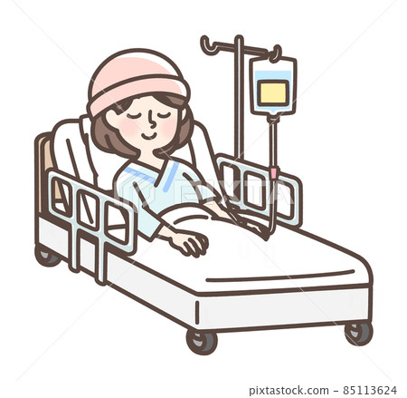 女性在床上接受靜脈滴注 85113624