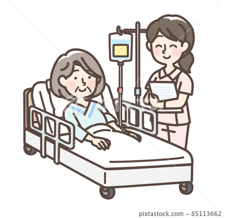 Females and nurses receiving IVs in bed Females and nurses receiving IVs in bed 85113662