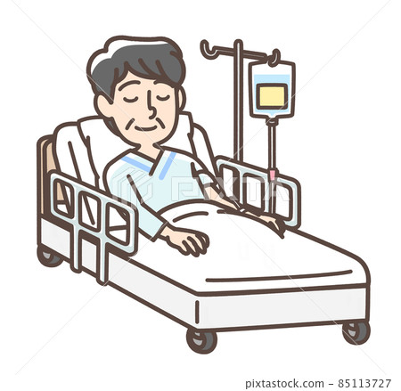 A man receiving an IV drip in bed A man receiving an IV drip in bed 85113727