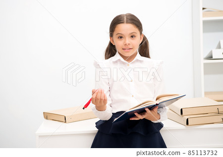 Want to apply new school program. Girl holds pad pen 85113732