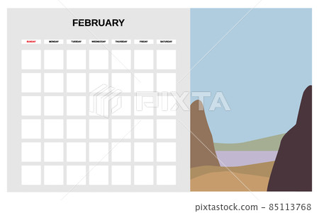 Calendar Planner February winter month. Minimal abstract contemporary landscape natural background. Monthly template for diary business. Vector isolated 85113768