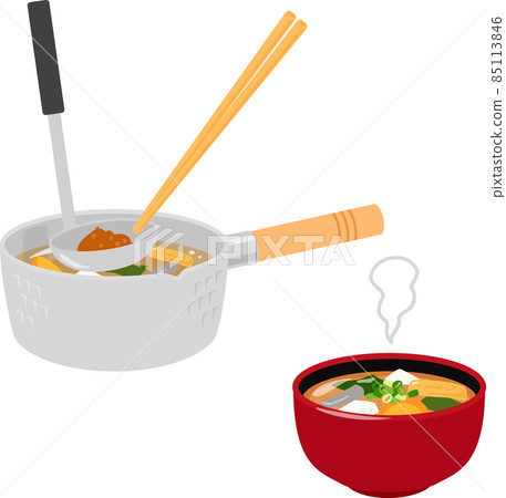 Miso soup in a bowl and cooking in a pot 85113846