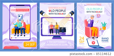 Online lecture and training for old people announcement advertising poster pensioners and technology Online lecture and training for old people announcement advertising poster pensioners and technology 85114612