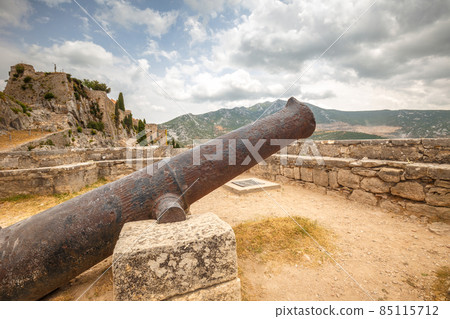 Old historical cannon in The Klis mountain fortress. 85115712