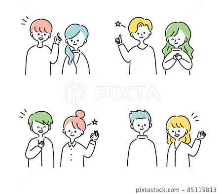 Illustration set of a couple having a fun conversation Illustration set of a couple having a fun conversation 85115813